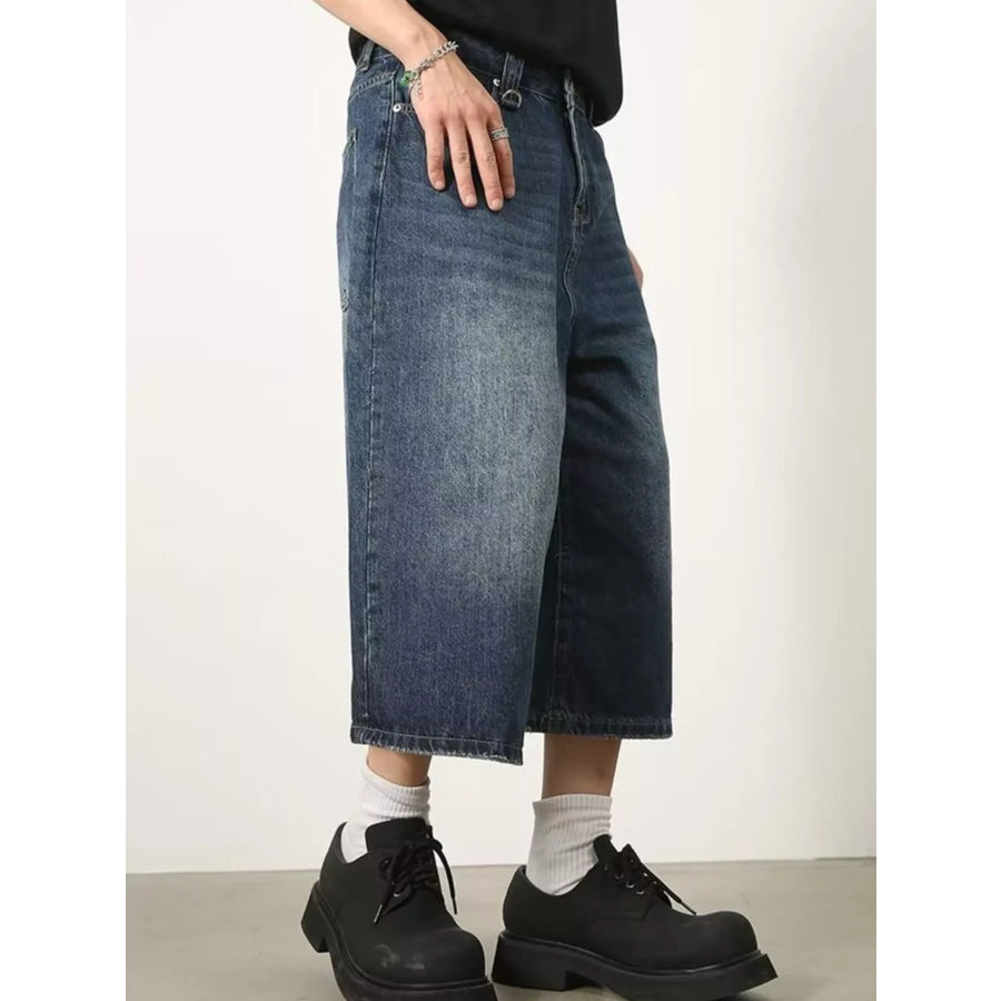 Men’s Full Size Wide Leg Cropped Jeans Plus Size Dark Blue / S Apparel and Accessories
