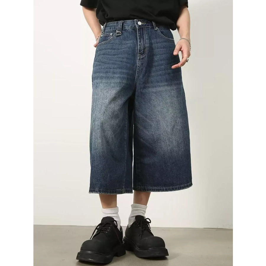 Men’s Full Size Wide Leg Cropped Jeans Plus Size Dark Blue / S Apparel and Accessories