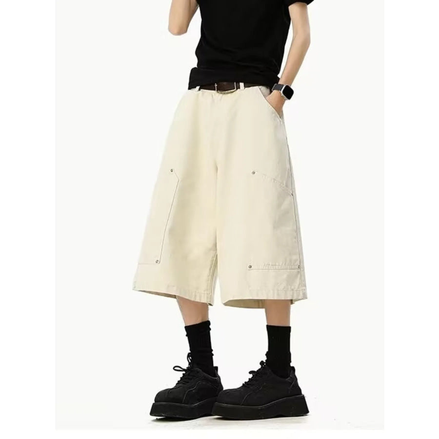 Men’s Full Size Wide Leg Cropped Shorts Plus Size Apricot / S Apparel and Accessories