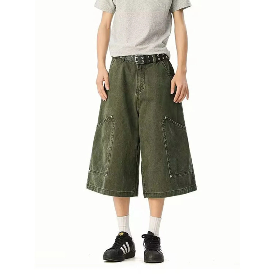 Men’s Full Size Wide Leg Cropped Shorts Plus Size Army Green / S Apparel and Accessories