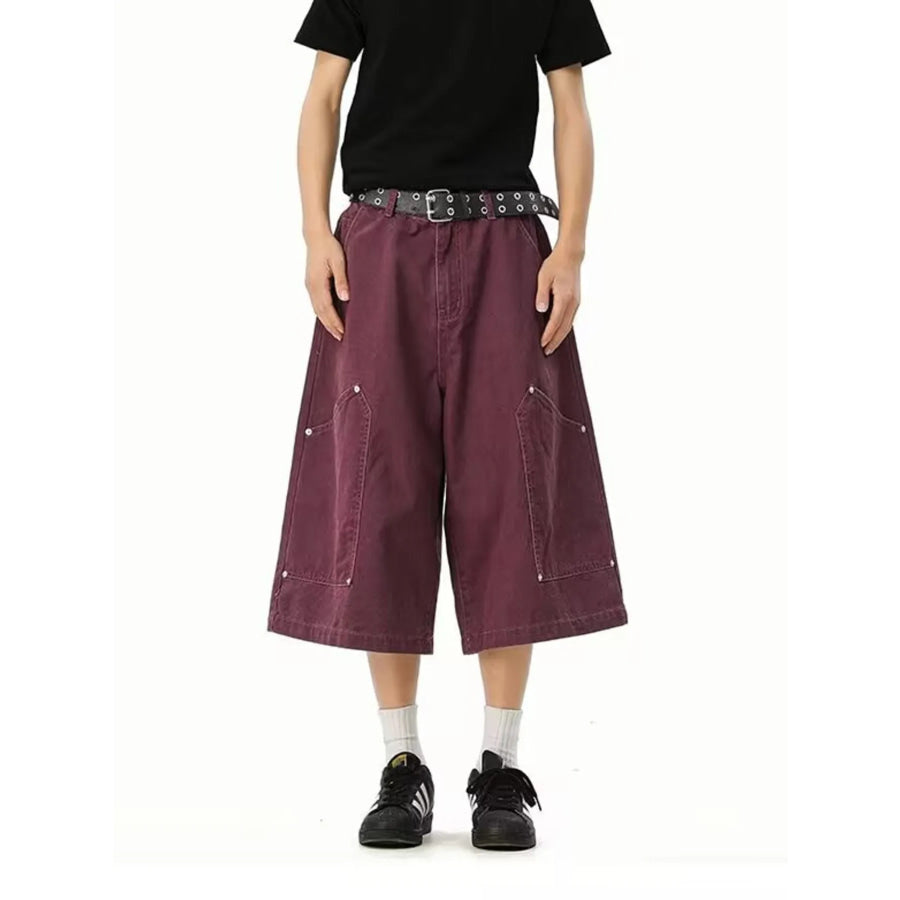 Men’s Full Size Wide Leg Cropped Shorts Plus Size Purple / S Apparel and Accessories