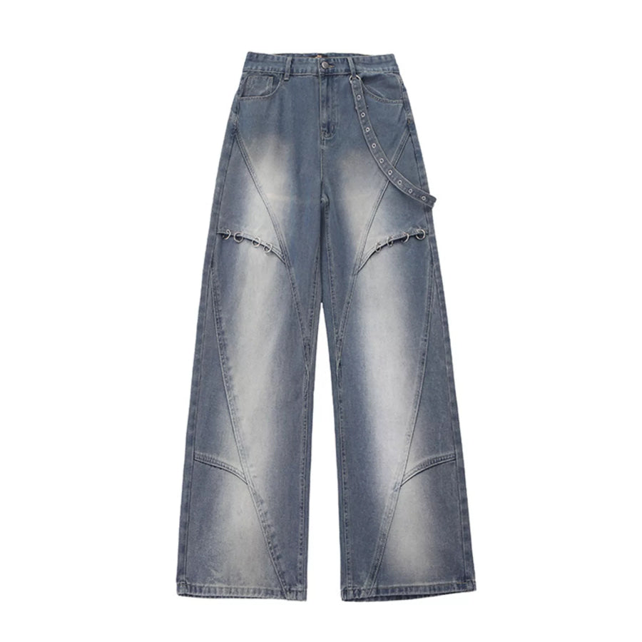 Men’s Full Size Wide-Leg Denim Jeans with Metal Ring Plus Size Apparel and Accessories