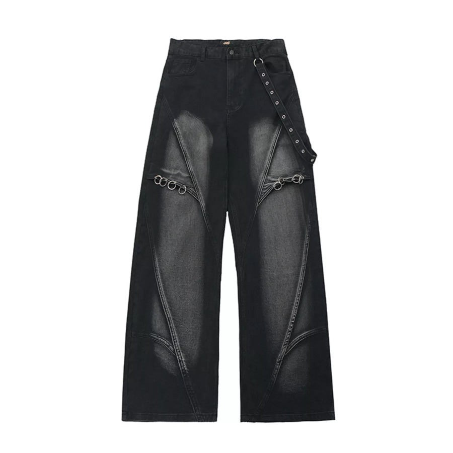 Men’s Full Size Wide-Leg Denim Jeans with Metal Ring Plus Size Apparel and Accessories