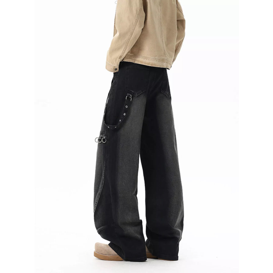 Men’s Full Size Wide-Leg Denim Jeans with Metal Ring Plus Size Apparel and Accessories