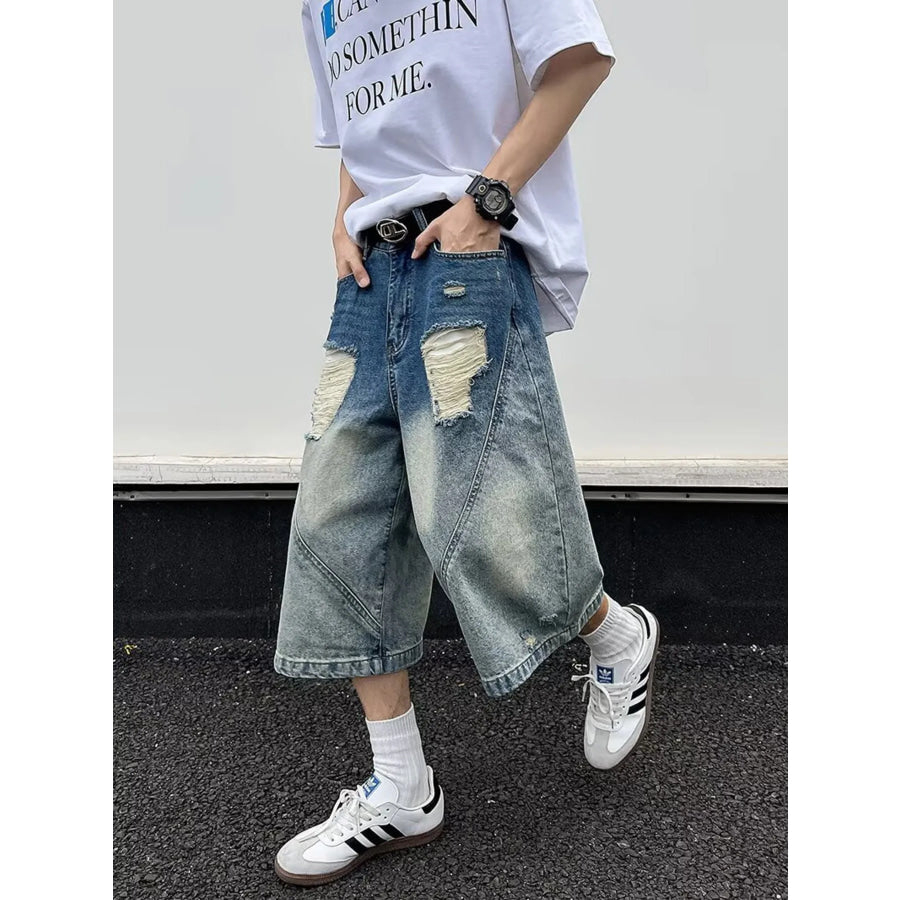 Men’s Full Size Wide-Leg Denim Shorts Plus Size Light Blue / S Apparel and Accessories