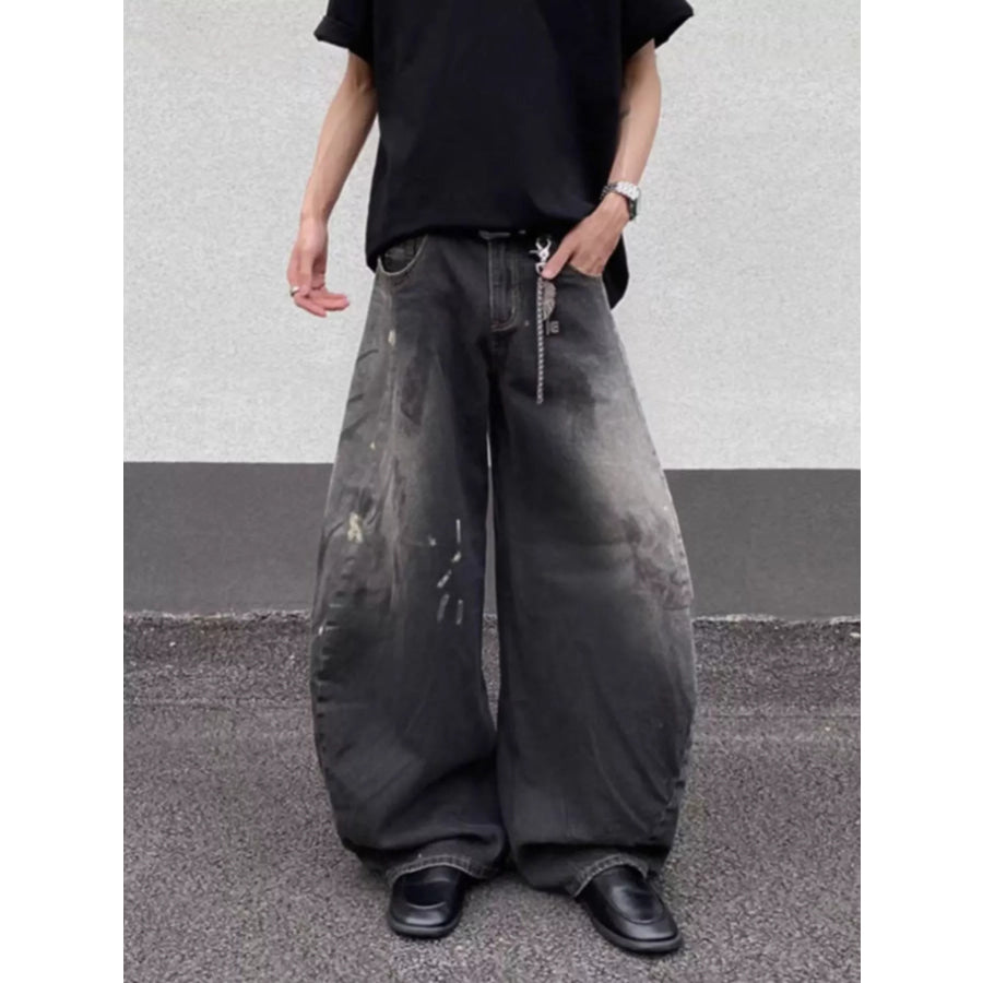 Men’s Full Size Wide Leg Distressed Jeans Plus Size Apparel and Accessories