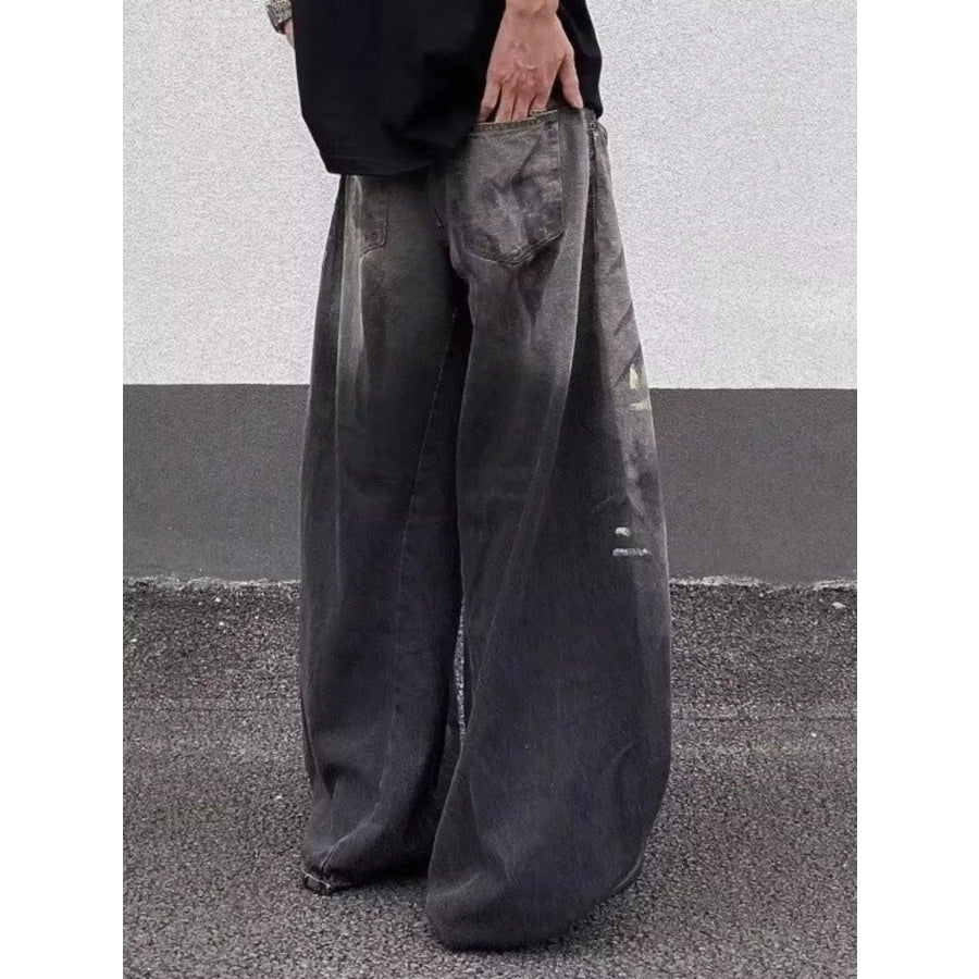 Men’s Full Size Wide Leg Distressed Jeans Plus Size Apparel and Accessories