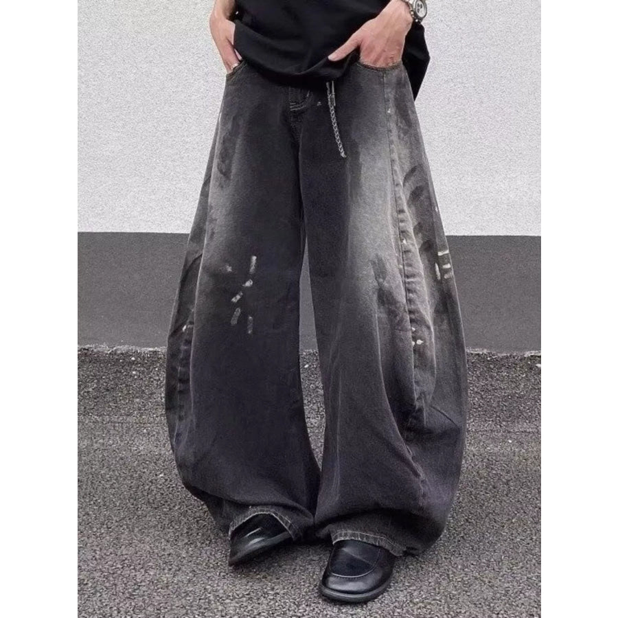 Men’s Full Size Wide Leg Distressed Jeans Plus Size Black / S Apparel and Accessories