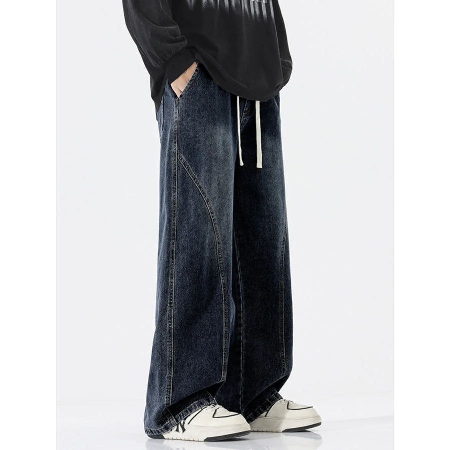 Men’s Full Size Wide Leg Drawstring Jeans Plus Size Apparel and Accessories