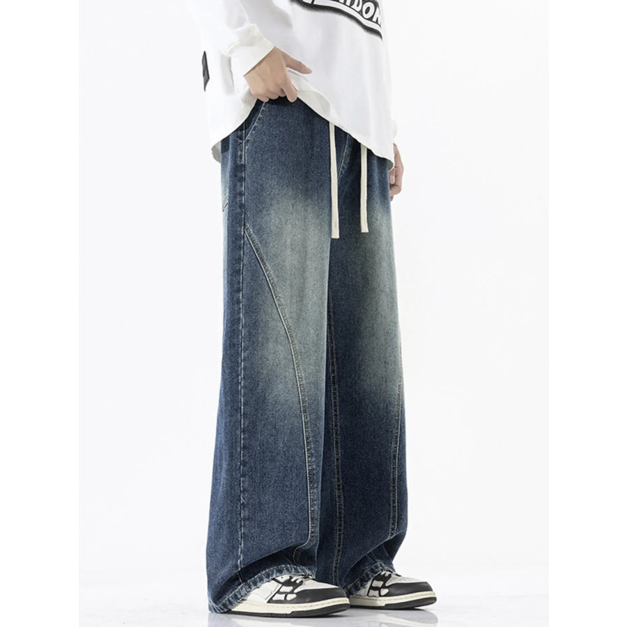 Men’s Full Size Wide Leg Drawstring Jeans Plus Size Apparel and Accessories