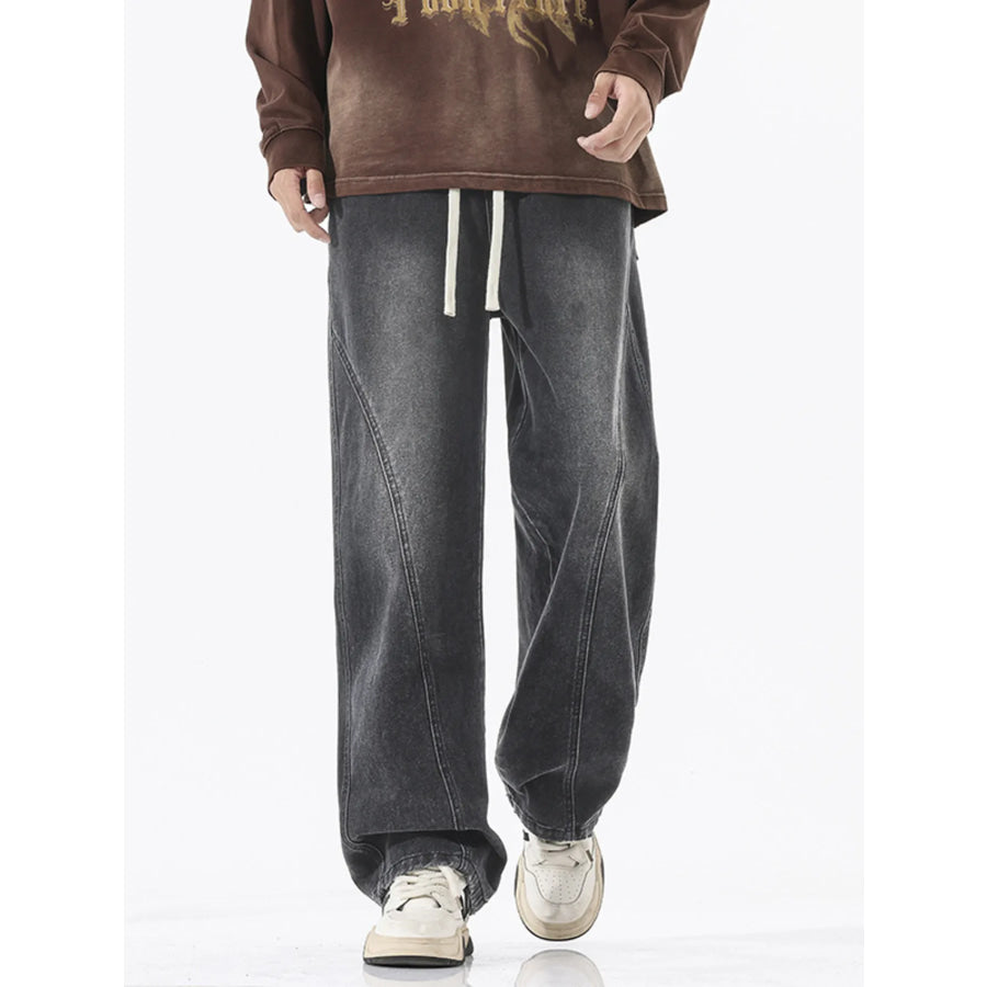Men’s Full Size Wide Leg Drawstring Jeans Plus Size Apparel and Accessories
