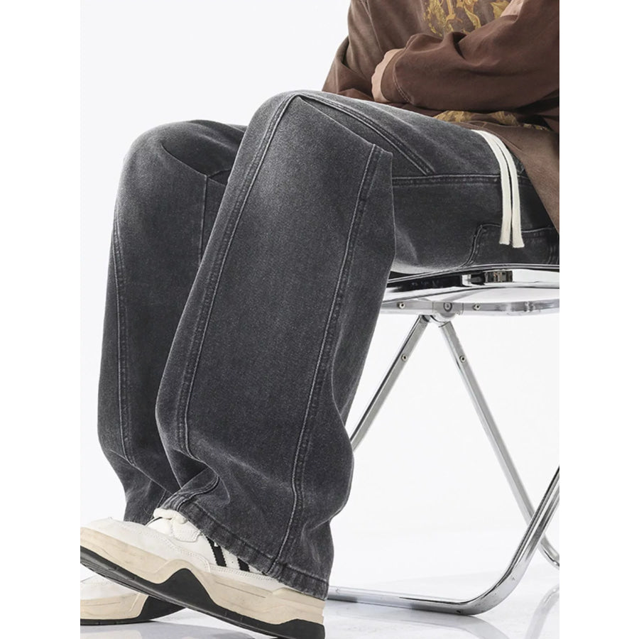 Men’s Full Size Wide Leg Drawstring Jeans Plus Size Apparel and Accessories