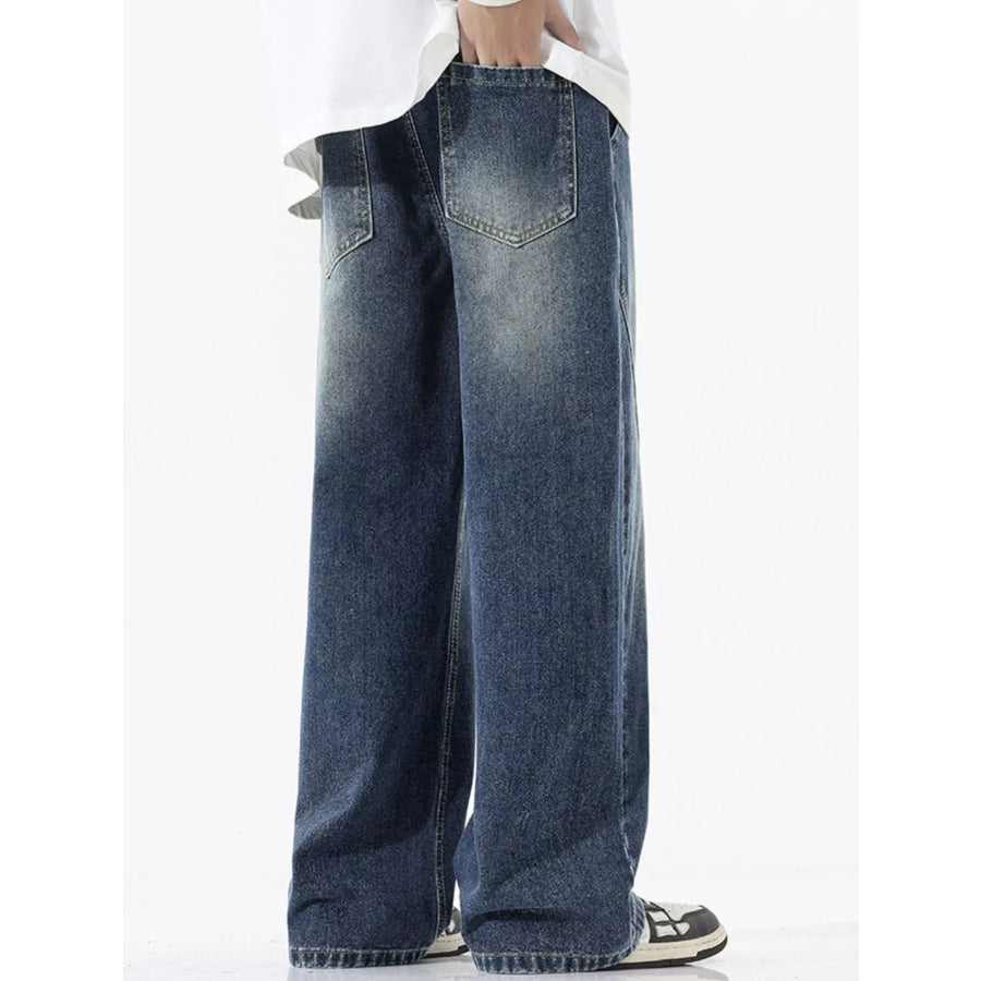 Men’s Full Size Wide Leg Drawstring Jeans Plus Size Apparel and Accessories