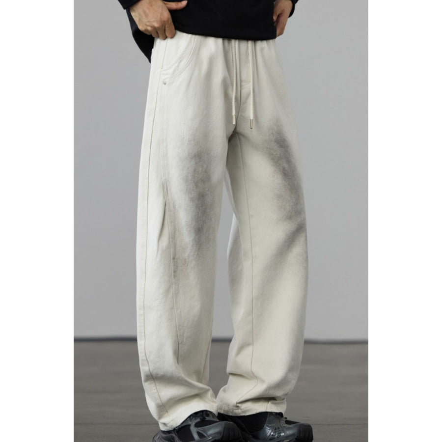 Men’s Full Size Wide Leg Drawstring Jeans Plus Size Beige / S Apparel and Accessories