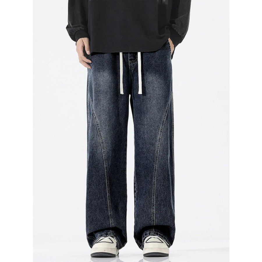 Men’s Full Size Wide Leg Drawstring Jeans Plus Size Dark / S Apparel and Accessories