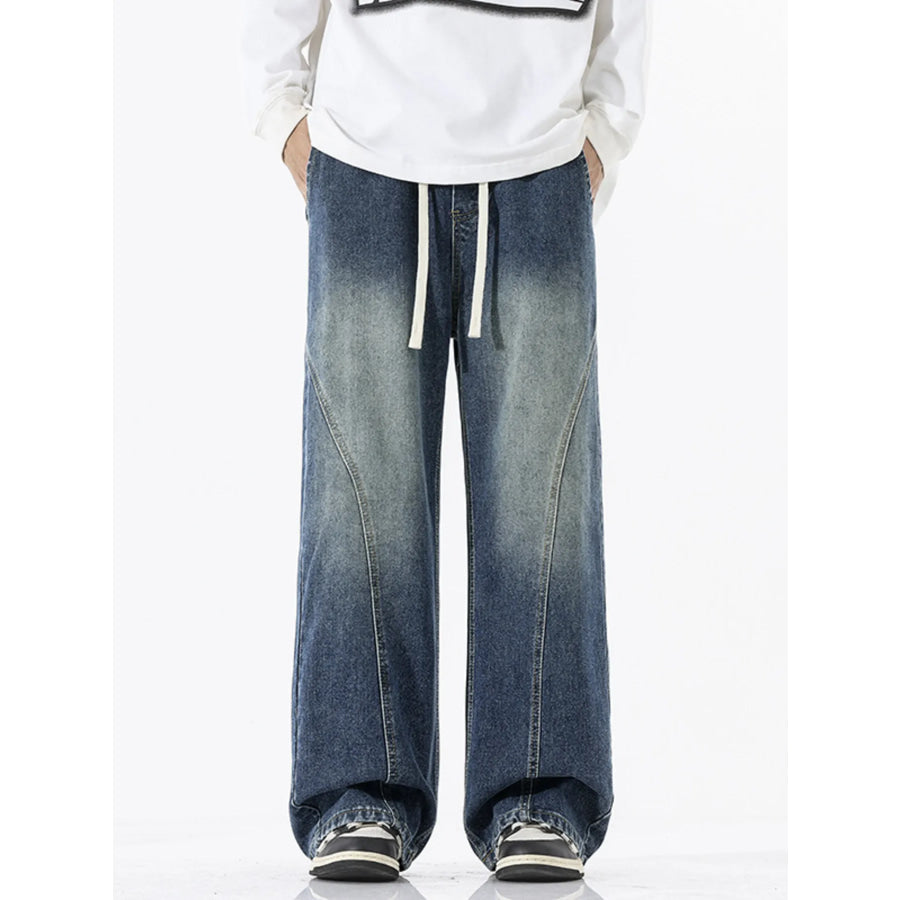 Men’s Full Size Wide Leg Drawstring Jeans Plus Size Medium / S Apparel and Accessories