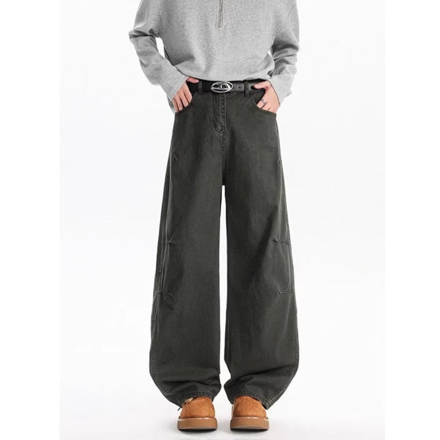 Men’s Full Size Wide Leg Jeans Plus Size Army Green / S Apparel and Accessories