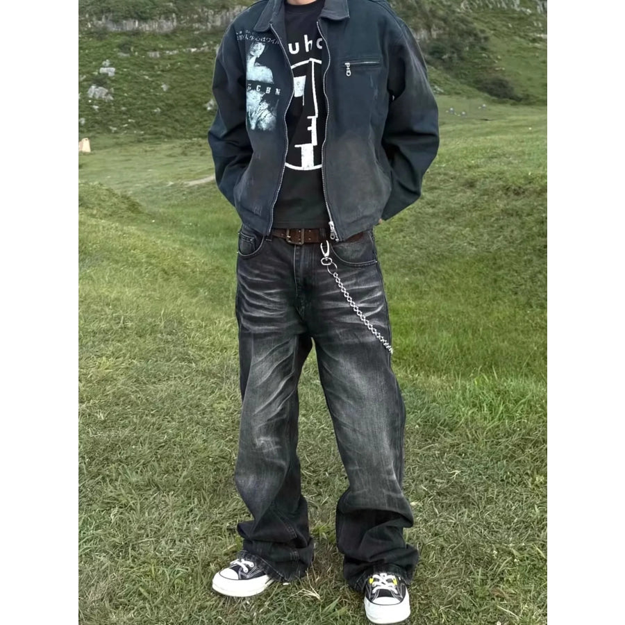 Men’s Full Size Wide Leg Jeans Plus Size Black / S Apparel and Accessories