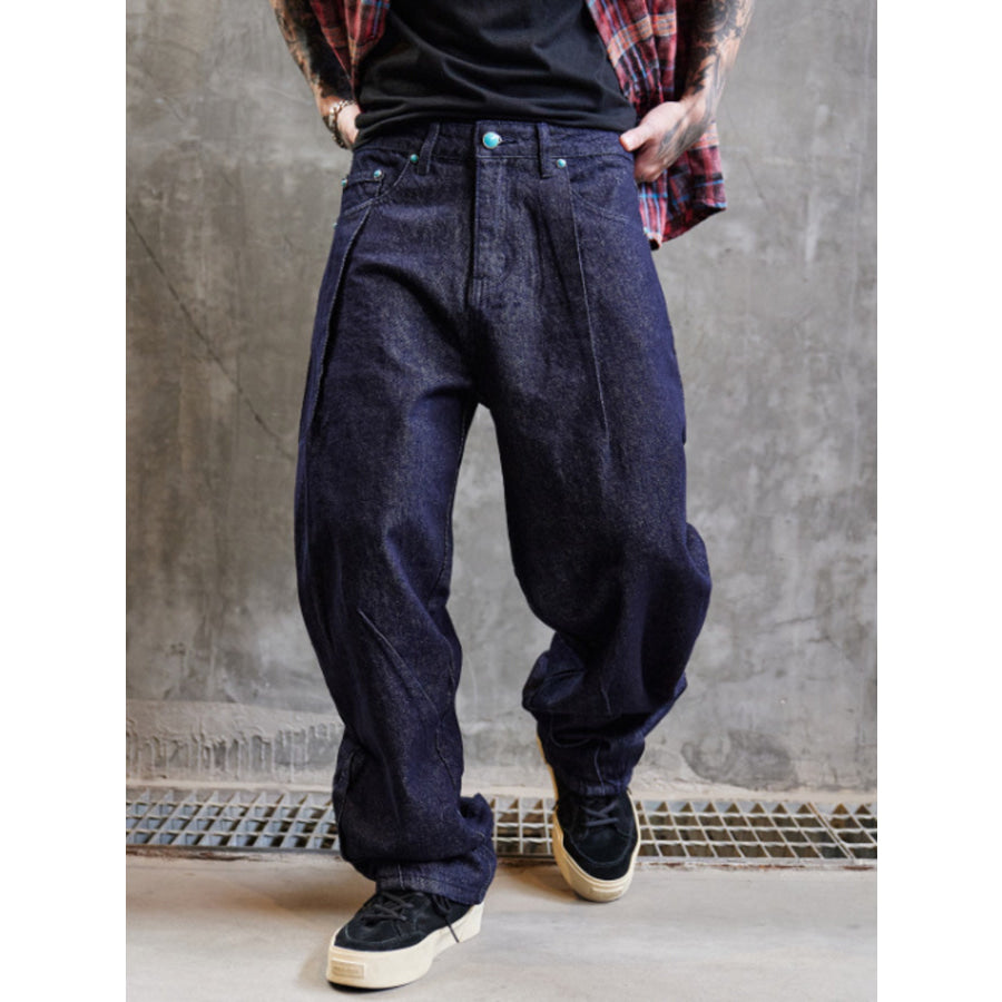 Men’s Full Size Wide Leg Jeans Plus Size Dark Blue / S Apparel and Accessories