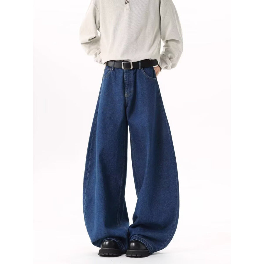 Men’s Full Size Wide Leg Jeans Plus Size Dark Blue / S Apparel and Accessories