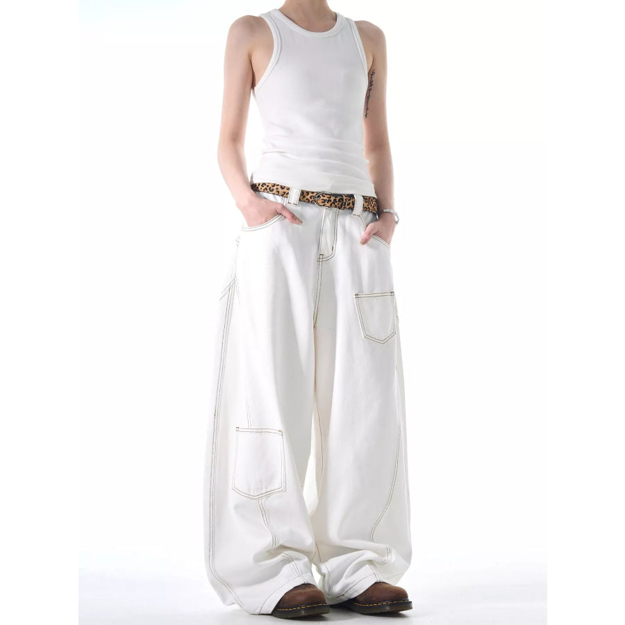 Men’s Full Size Wide Leg Jeans with Pockets Plus Size White / S Apparel and Accessories