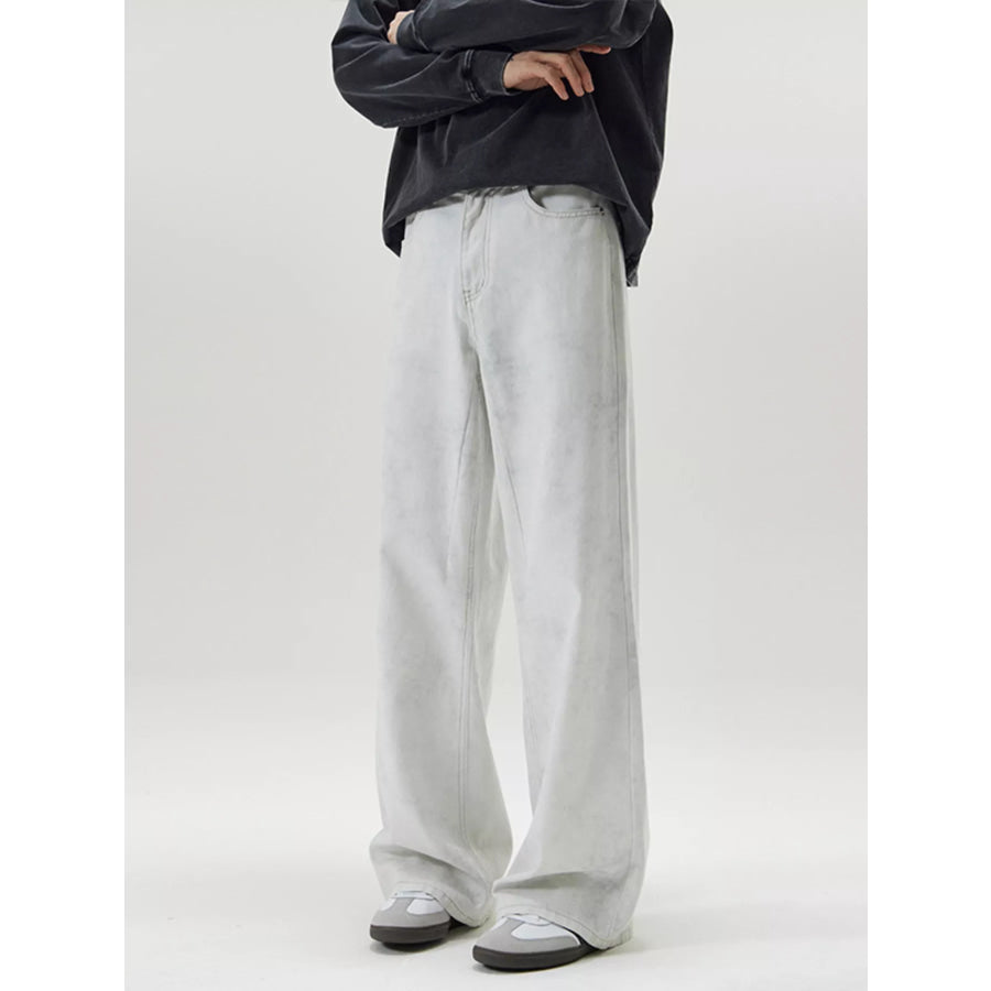 Men’s Full Size Wide Leg Pants Plus Size Light Gray / S Apparel and Accessories