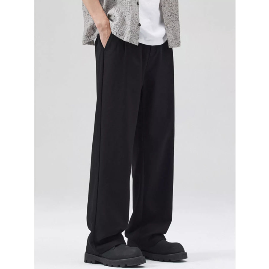 Men’s Full Size Wide Leg Pleated Pants Plus Size Black / S Apparel and Accessories