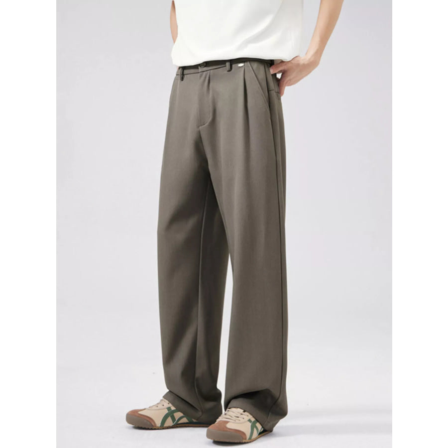 Men’s Full Size Wide Leg Pleated Pants Plus Size Brown / S Apparel and Accessories