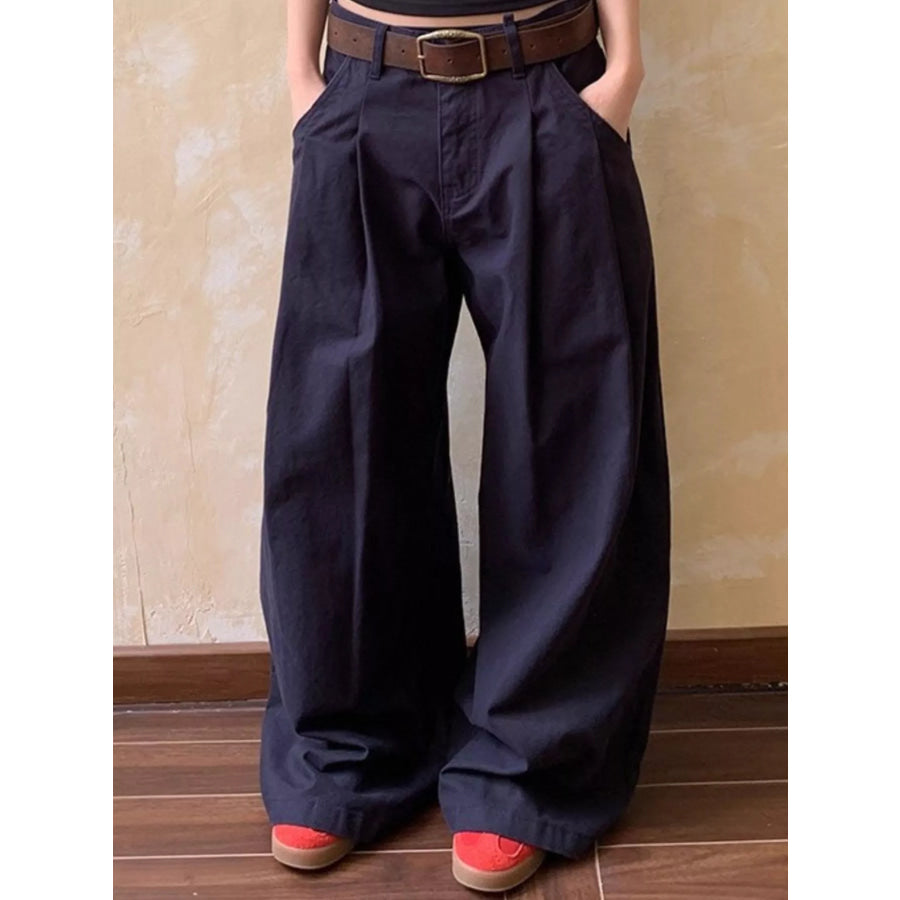 Men’s Full Size Wide Leg Pleated Pants Plus Size Navy / S Apparel and Accessories