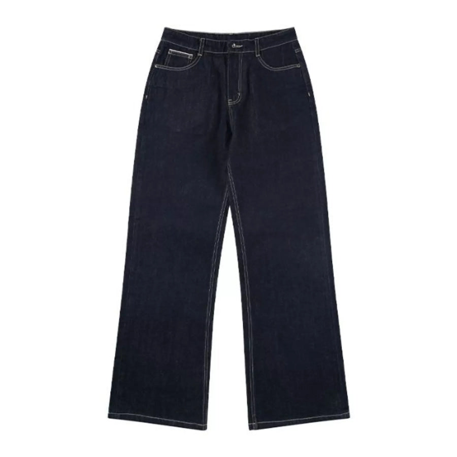 Men’s Full Size Wide Leg Wash Jeans Plus Size Dark Navy / S Apparel and Accessories