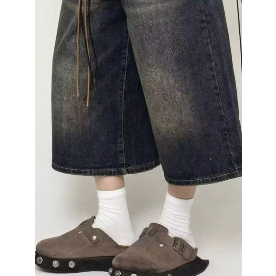 Men’s Full Size Wide Leg Washed Denim Capris Plus Size Apparel and Accessories