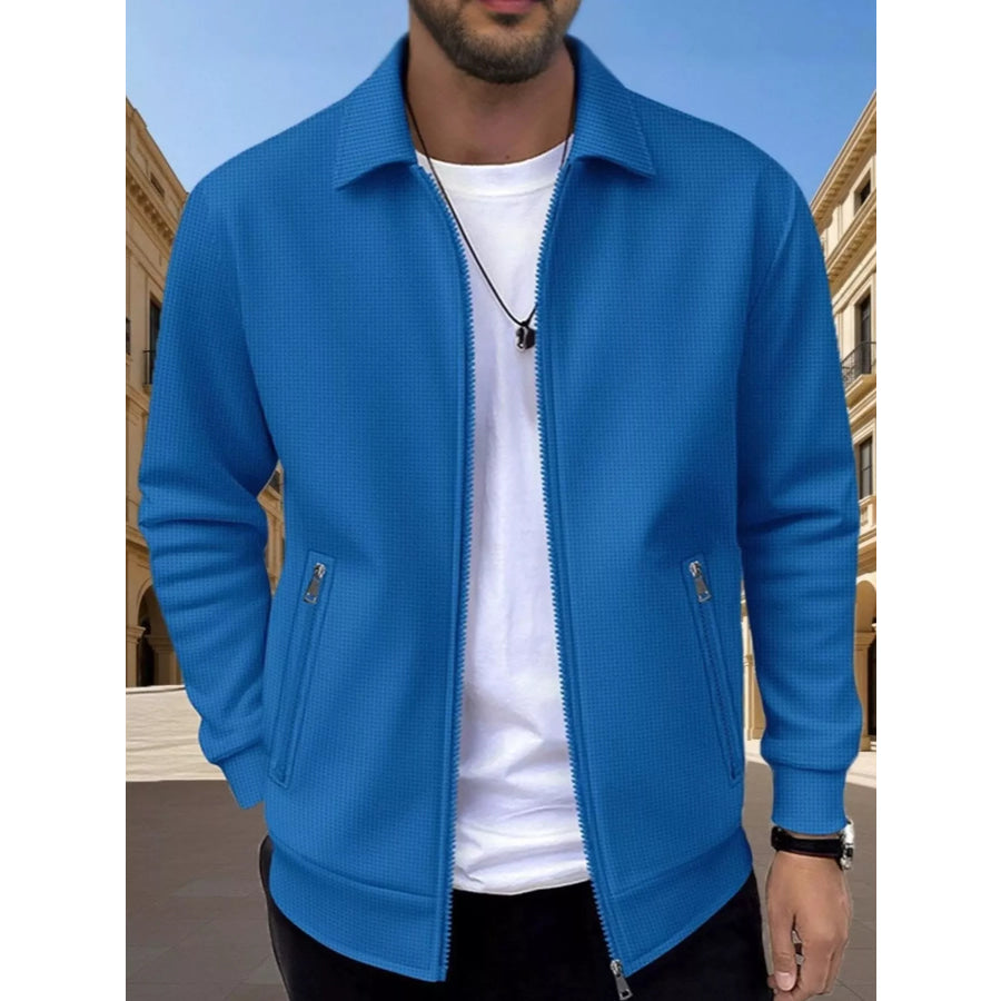 Men’s Full Size Zip Up Casual Jacket Plus Blue / S Apparel and Accessories