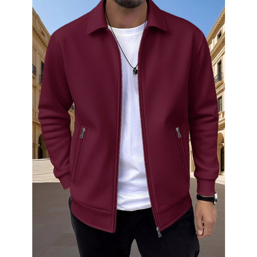 Men’s Full Size Zip Up Casual Jacket Plus Burgundy / S Apparel and Accessories