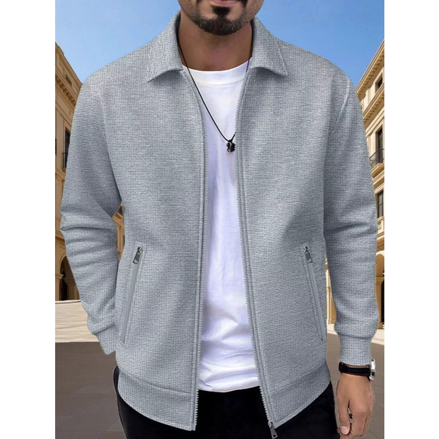 Men’s Full Size Zip Up Casual Jacket Plus Gray / S Apparel and Accessories