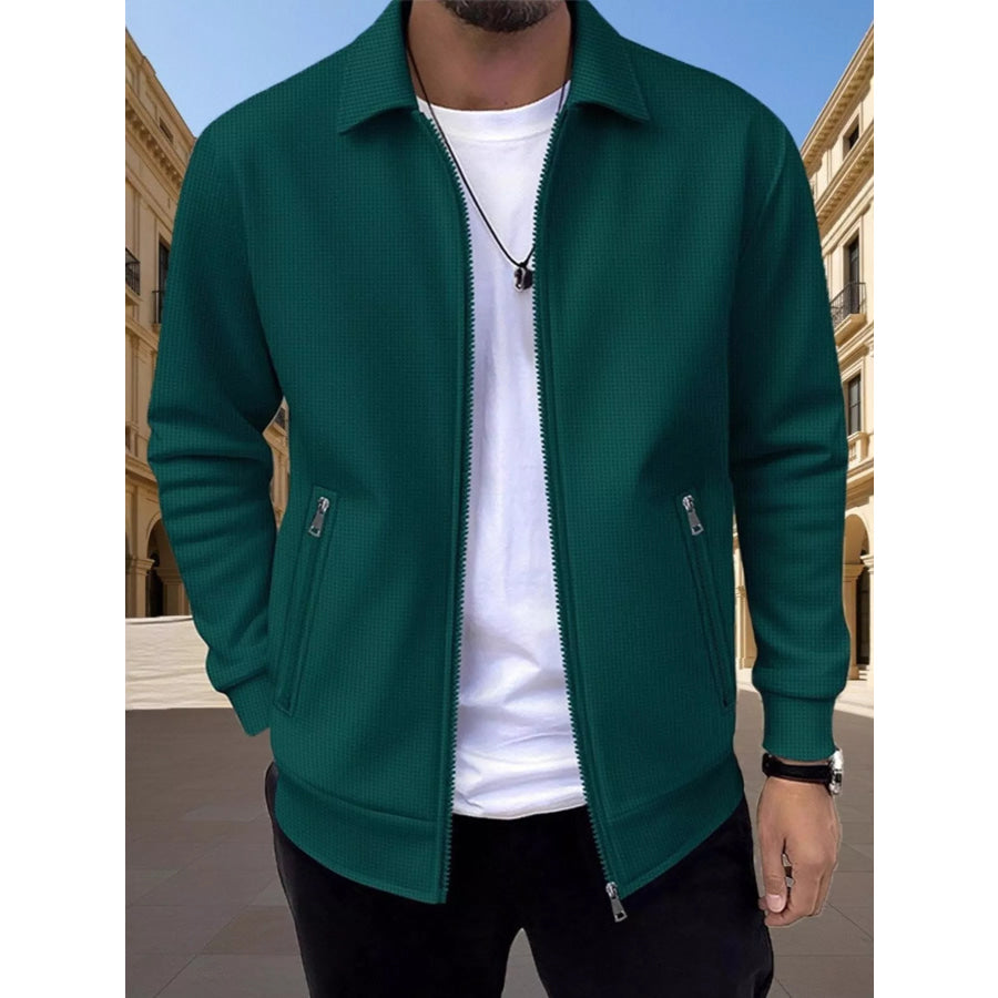 Men’s Full Size Zip Up Casual Jacket Plus Green / S Apparel and Accessories