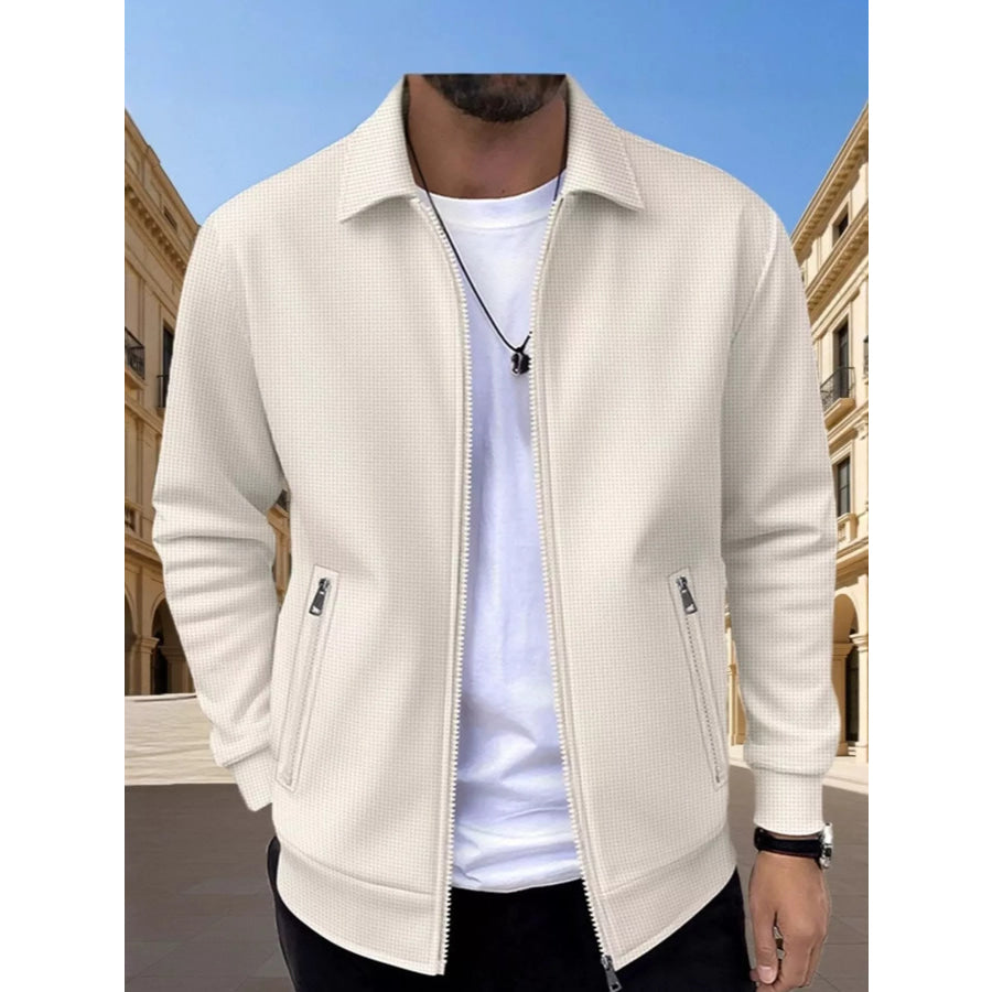 Men’s Full Size Zip Up Casual Jacket Plus Khaki / S Apparel and Accessories