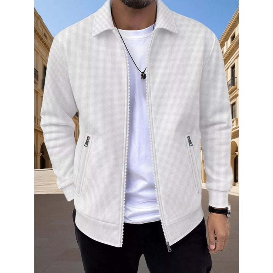 Men’s Full Size Zip Up Casual Jacket Plus White / S Apparel and Accessories