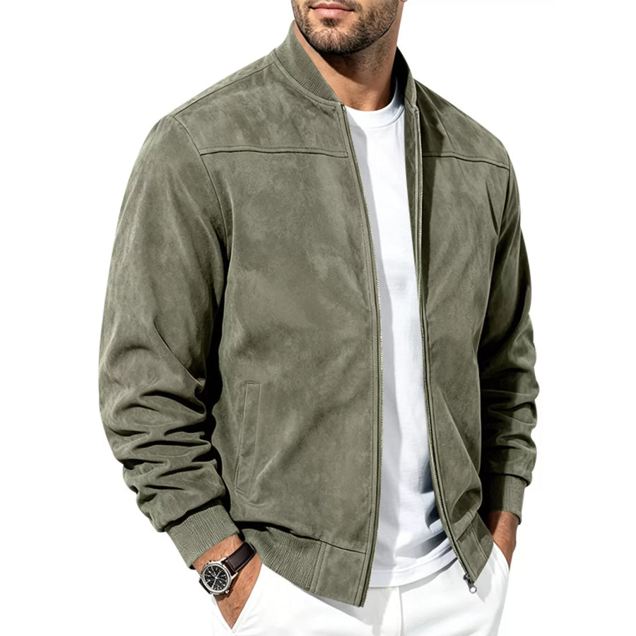 Men’s Full Size Zip Up Long Sleeve Jacket Plus Army Green / S Apparel and Accessories