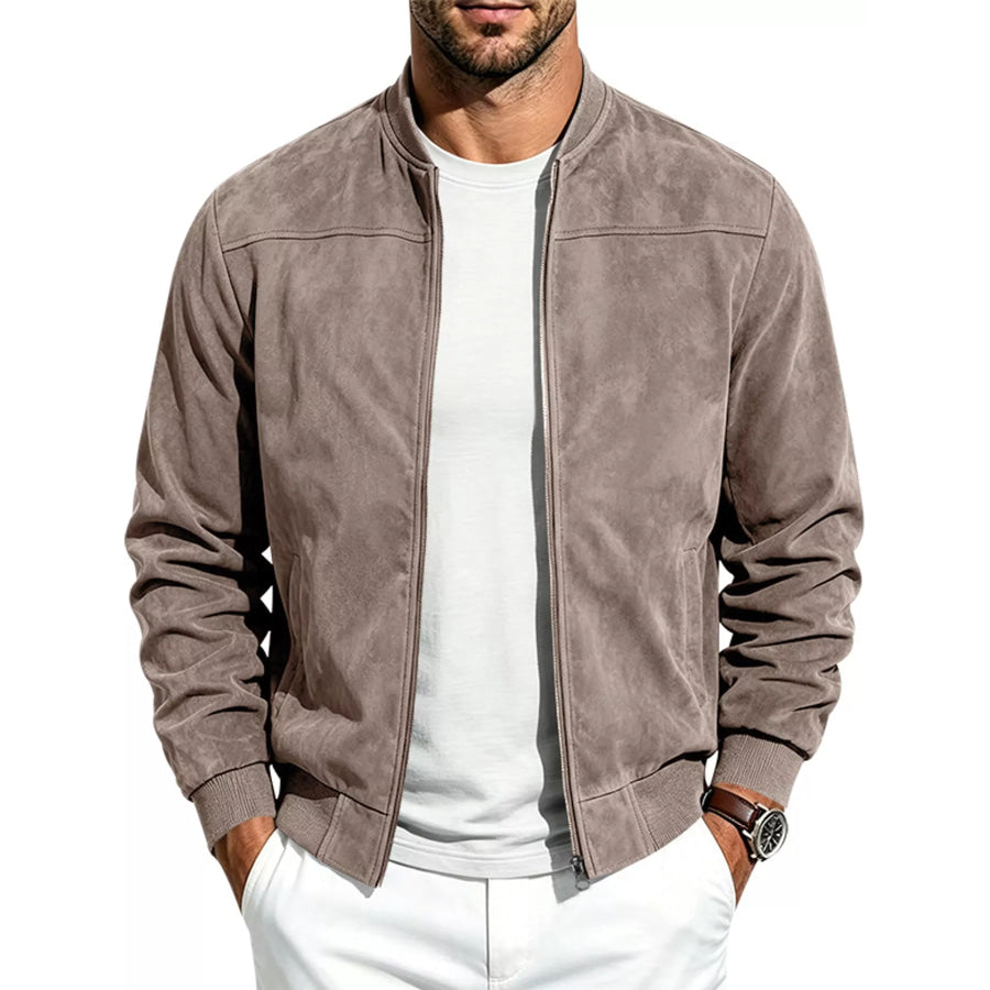 Men’s Full Size Zip Up Long Sleeve Jacket Plus Brown / S Apparel and Accessories