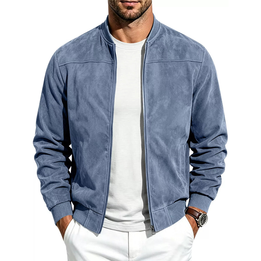 Men’s Full Size Zip Up Long Sleeve Jacket Plus Light Blue / S Apparel and Accessories