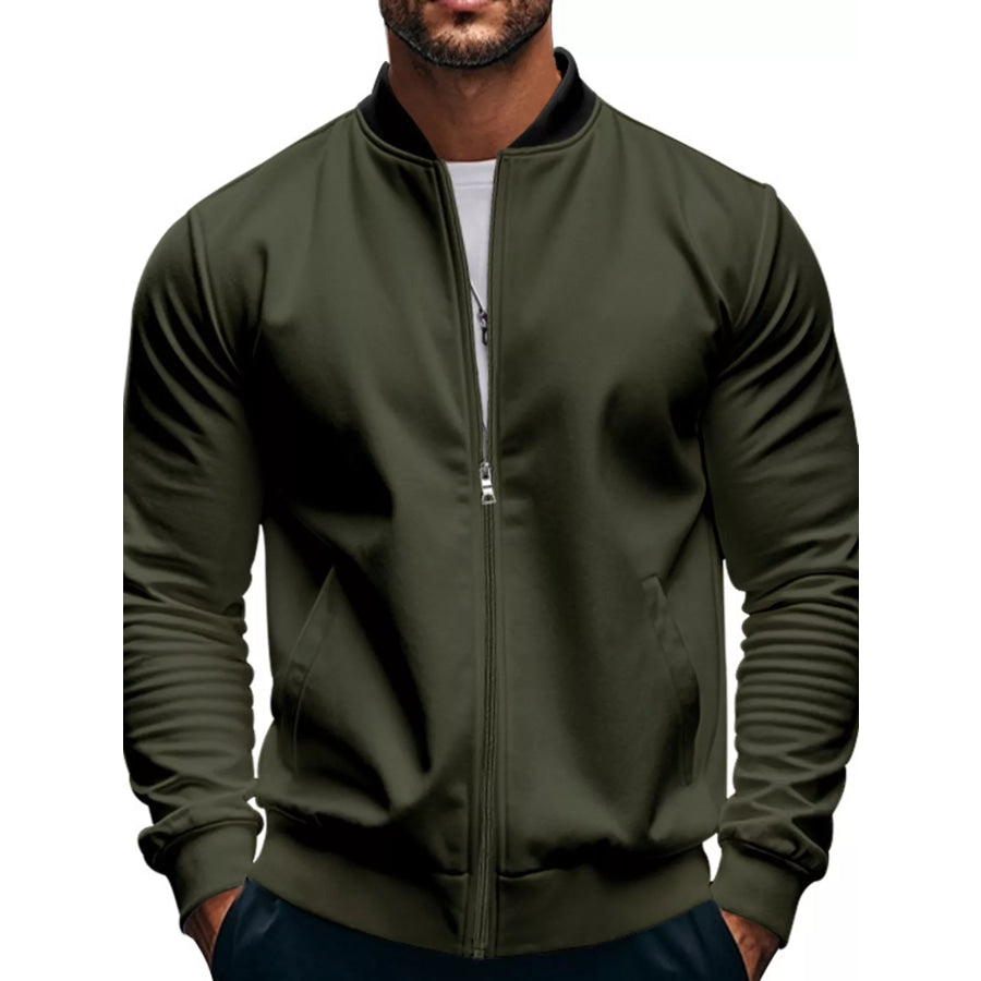 Men’s Full Size Zip Up Slim-Fit Bomber Jacket Plus Army Green / S Apparel and Accessories