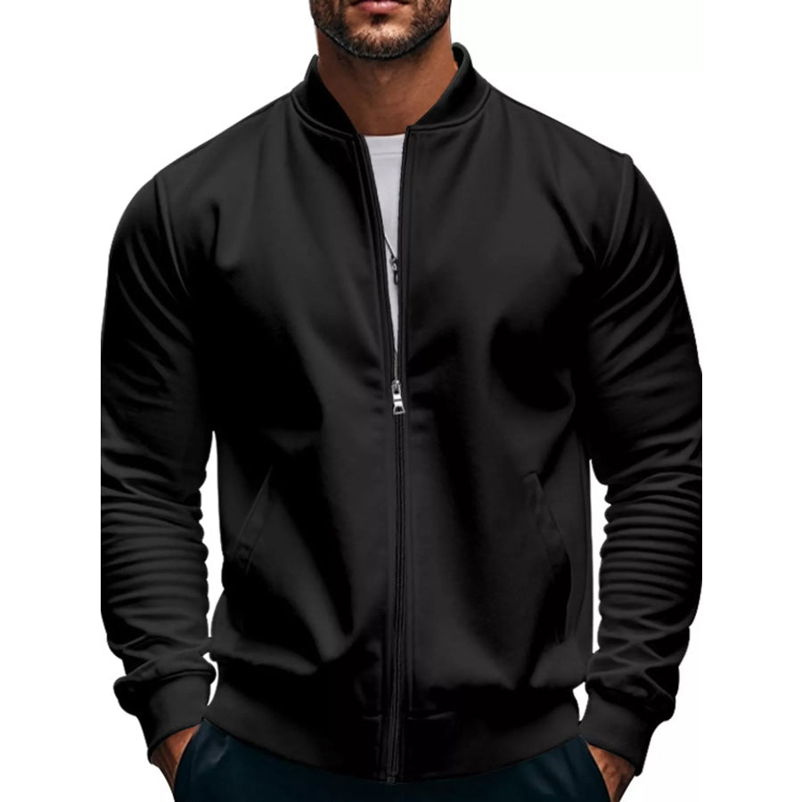 Men’s Full Size Zip Up Slim-Fit Bomber Jacket Plus Black / S Apparel and Accessories