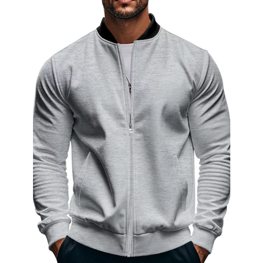 Men’s Full Size Zip Up Slim-Fit Bomber Jacket Plus Light Gray / S Apparel and Accessories