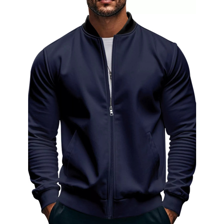 Men’s Full Size Zip Up Slim-Fit Bomber Jacket Plus Navy / S Apparel and Accessories