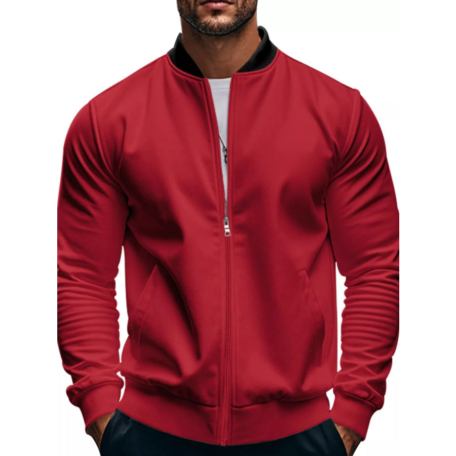 Men’s Full Size Zip Up Slim-Fit Bomber Jacket Plus Red / S Apparel and Accessories