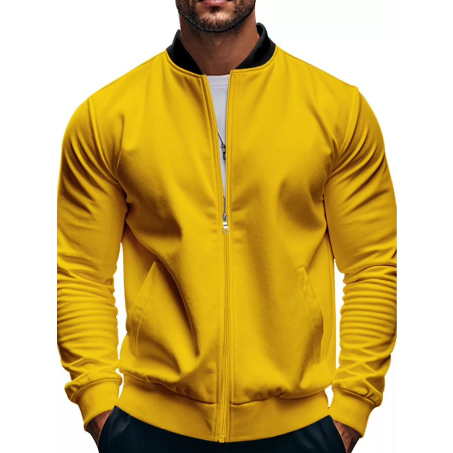 Men’s Full Size Zip Up Slim-Fit Bomber Jacket Plus Yellow / S Apparel and Accessories