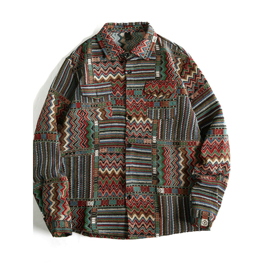 Men’s Geometric Button Up Shacket Air Force Blue / S Apparel and Accessories