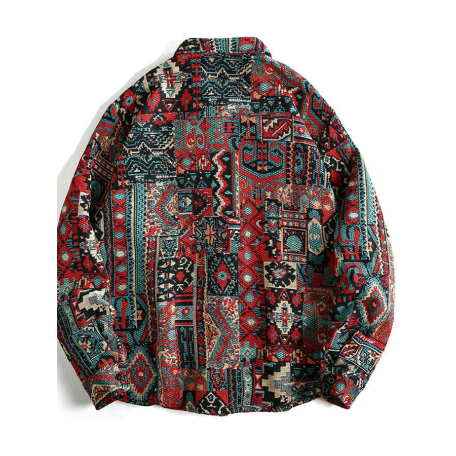 Men’s Geometric Button Up Shacket Burgundy / S Apparel and Accessories
