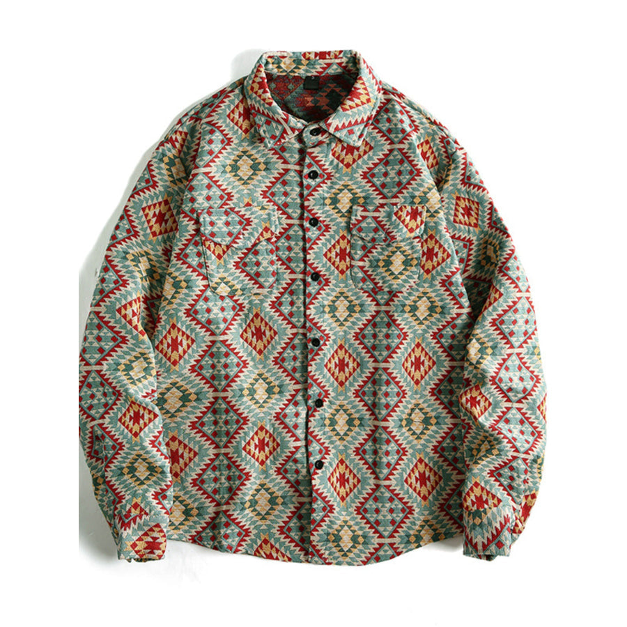 Men’s Geometric Button Up Shacket Sage / S Apparel and Accessories