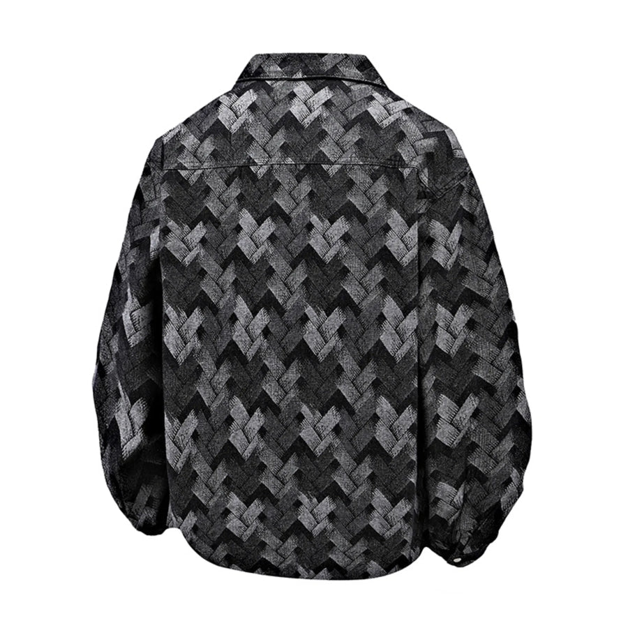 Men’s Geometric Patterned Denim Jacket Apparel and Accessories